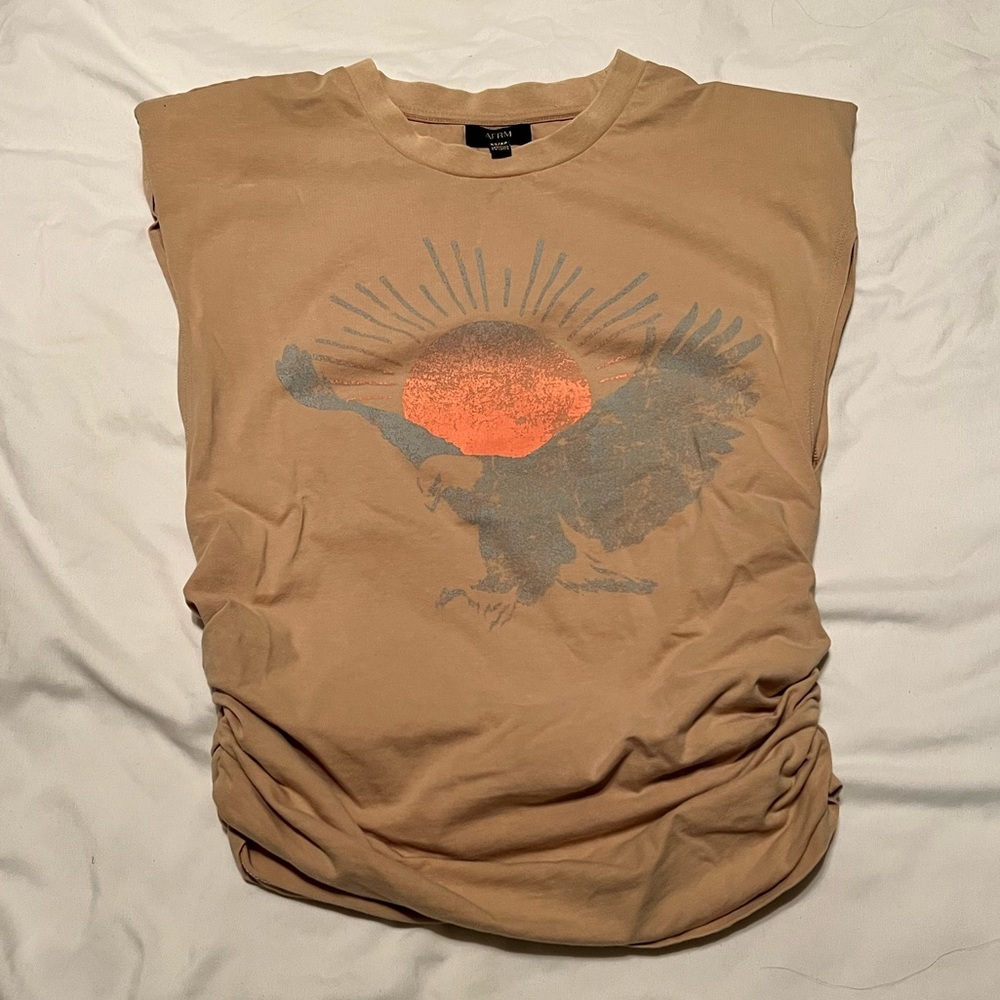 AFRM graphic tank with shoulder pads size xs tan